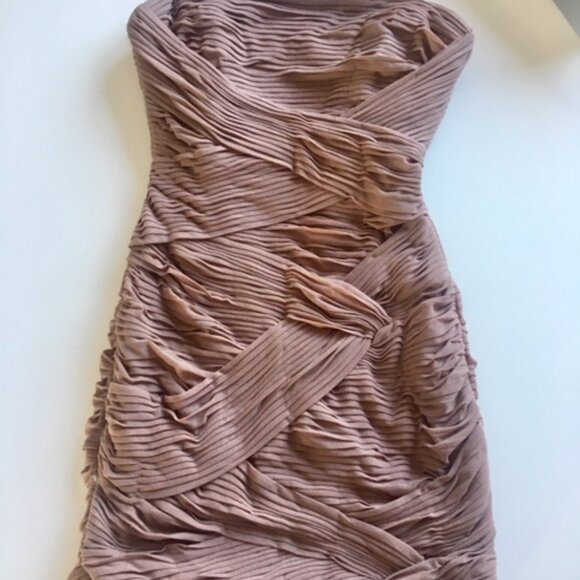 BCBG MaxAzria (WORN ONCE) Malinda blush colored, body con, ruched, size 0 dress - Picture 2 of 12
